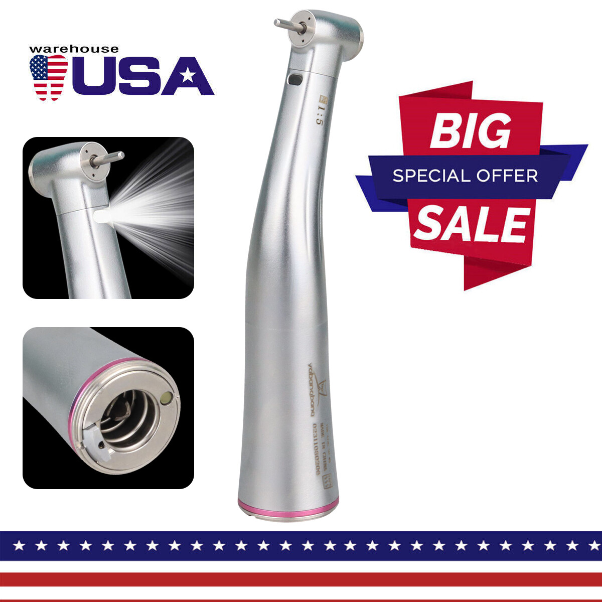 Dental 1:5 Increasing LED Optic Fiber Contra Angle Handpiece fit NSK Ti-max X95L