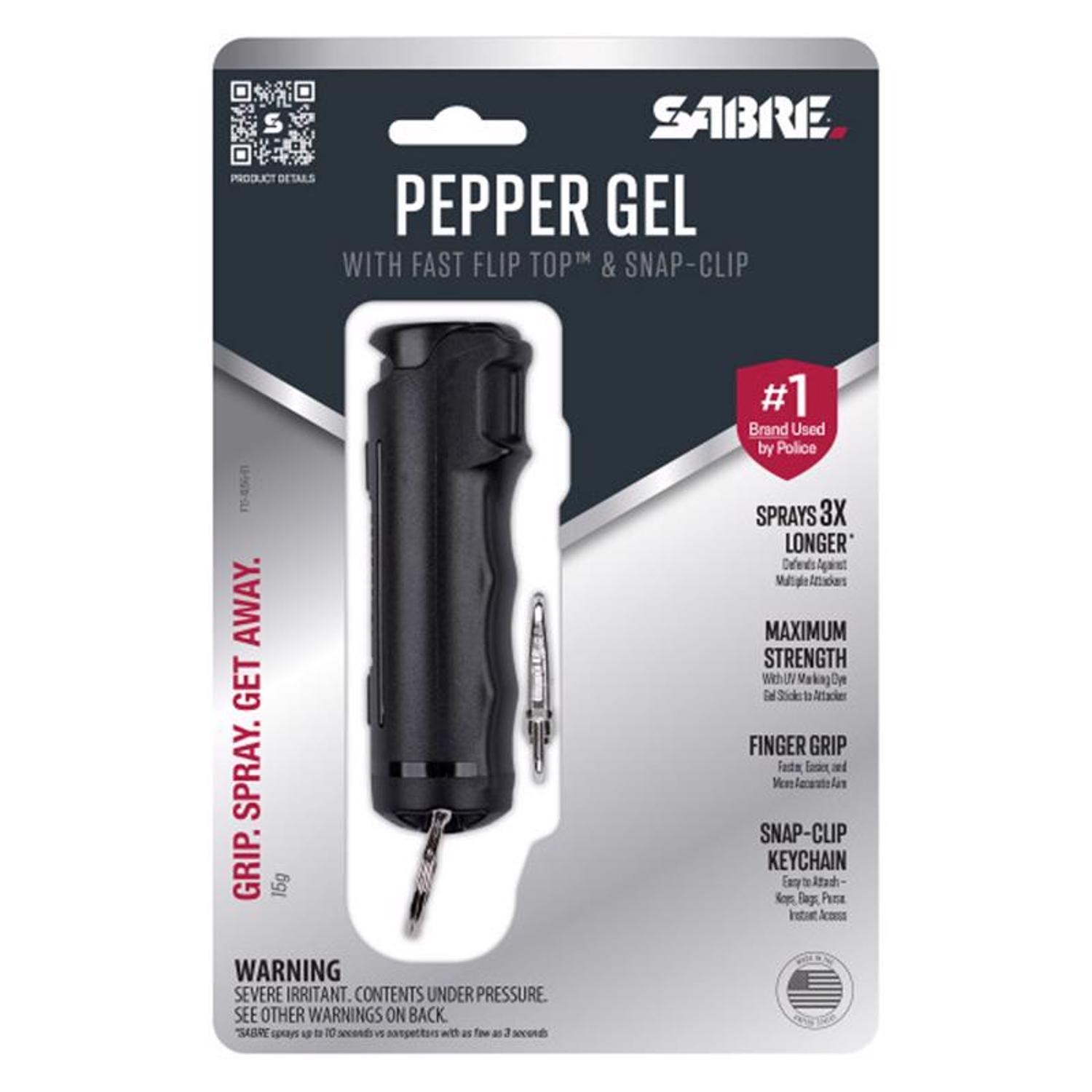 Sabre Red F15-BUSG Pepper Gel Black Aluminum/Plastic Flip Top Keychain