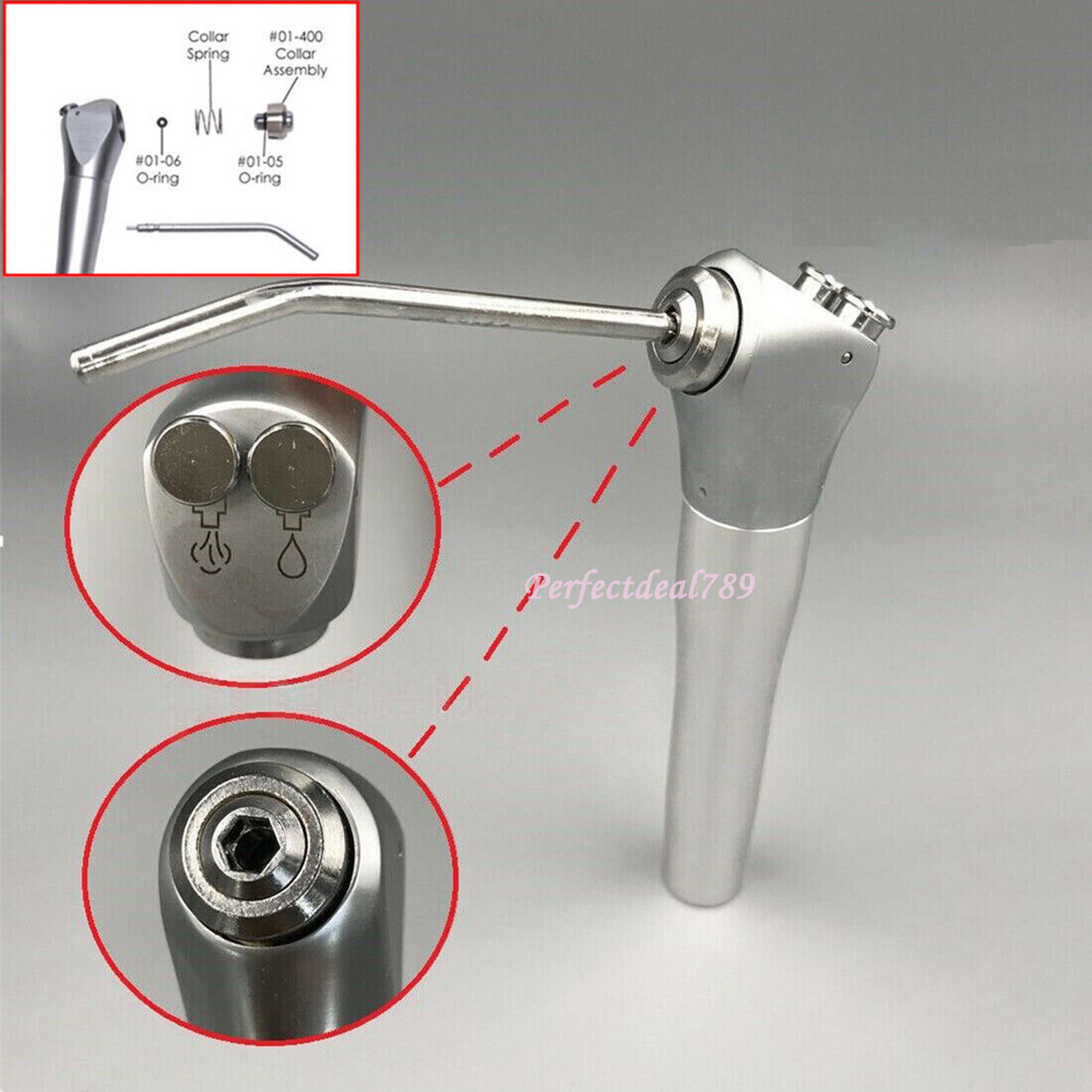 Dental 3 Way Air Water Spray Triple Syringe Handpiece w/ 2 Nozzles Tips Tubes A*