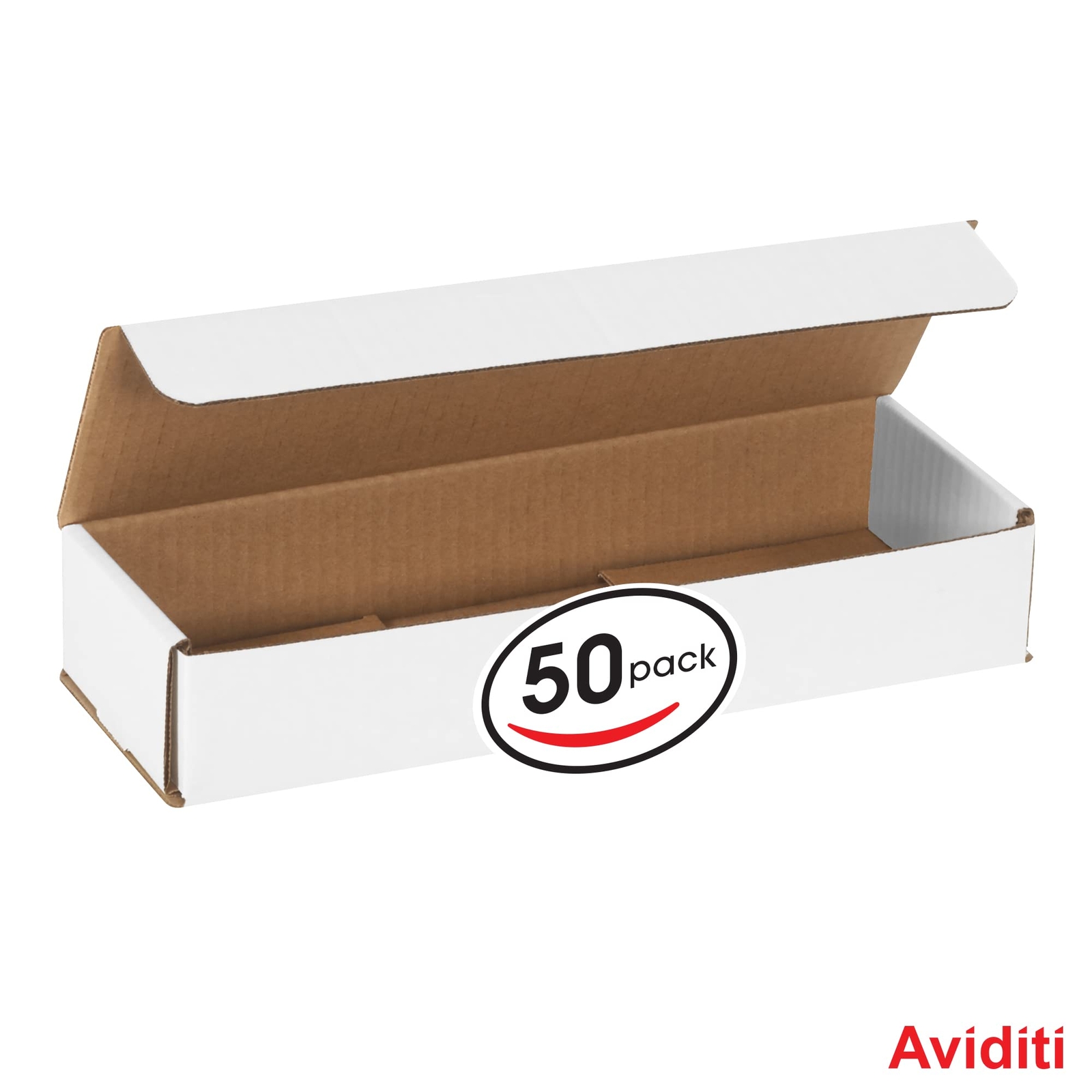 Aviditi White Corrugated Cardboard Mailing Boxes, 12 x 4 x 2 Inches, Pack of