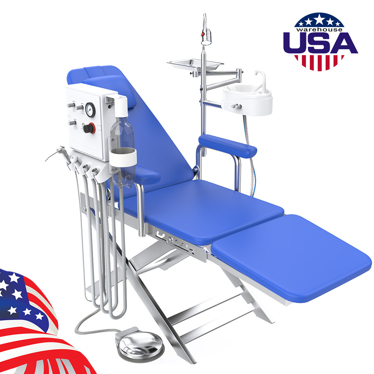 5 Types Portable Dental Folding Chair Package LED Light+Air Turbine Unit 4 Holes