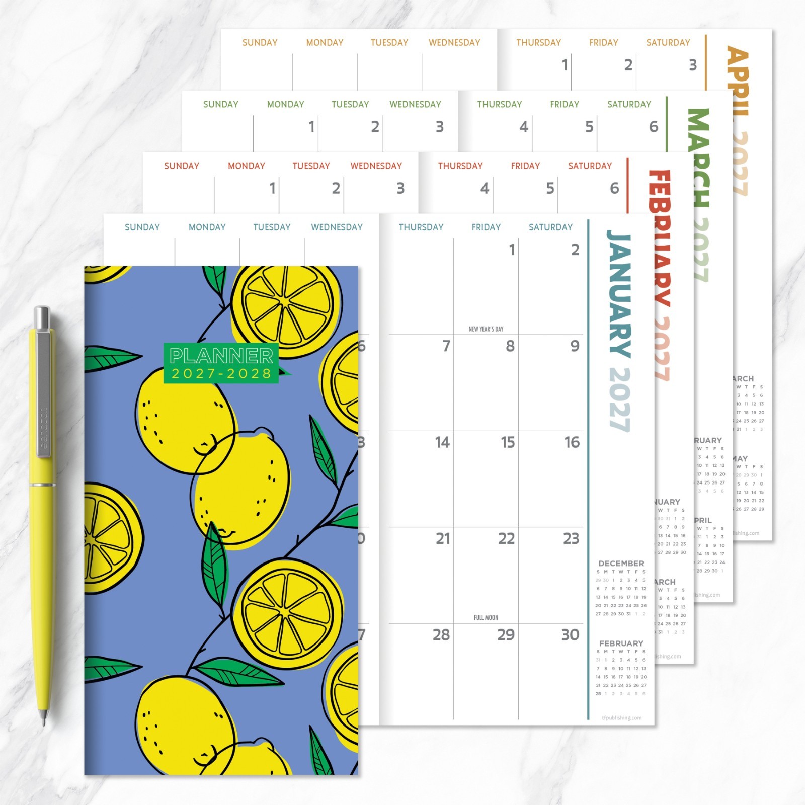 2027-2028 Lemon Small Monthly Pocket Planner