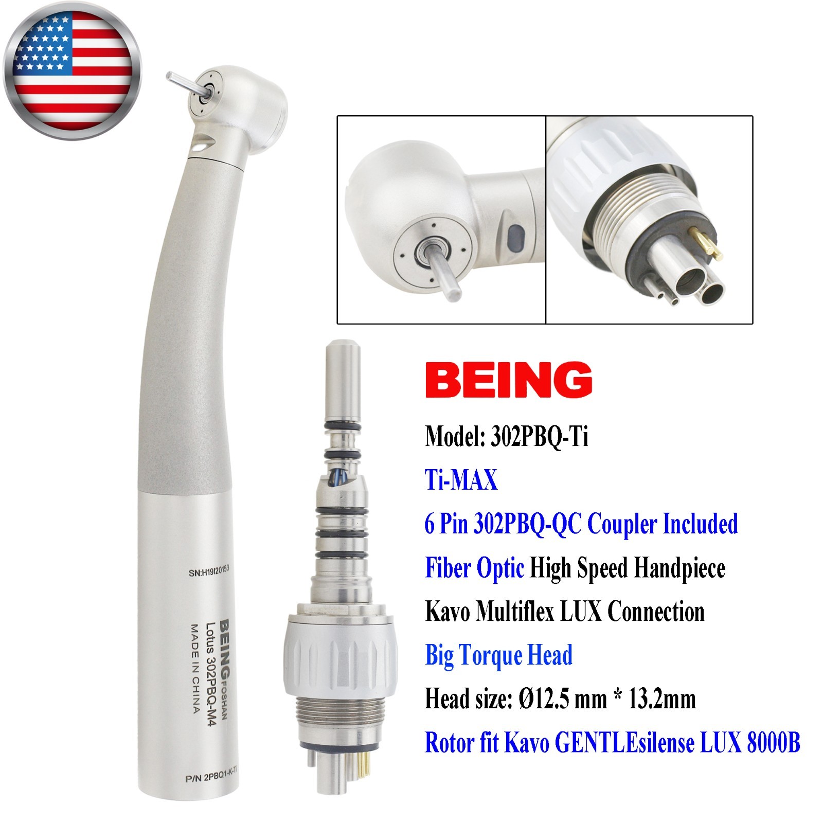 BEING High Speed Handpiece Fiber Optic Surgical 45° Angle KaVo Multiflex Coupler