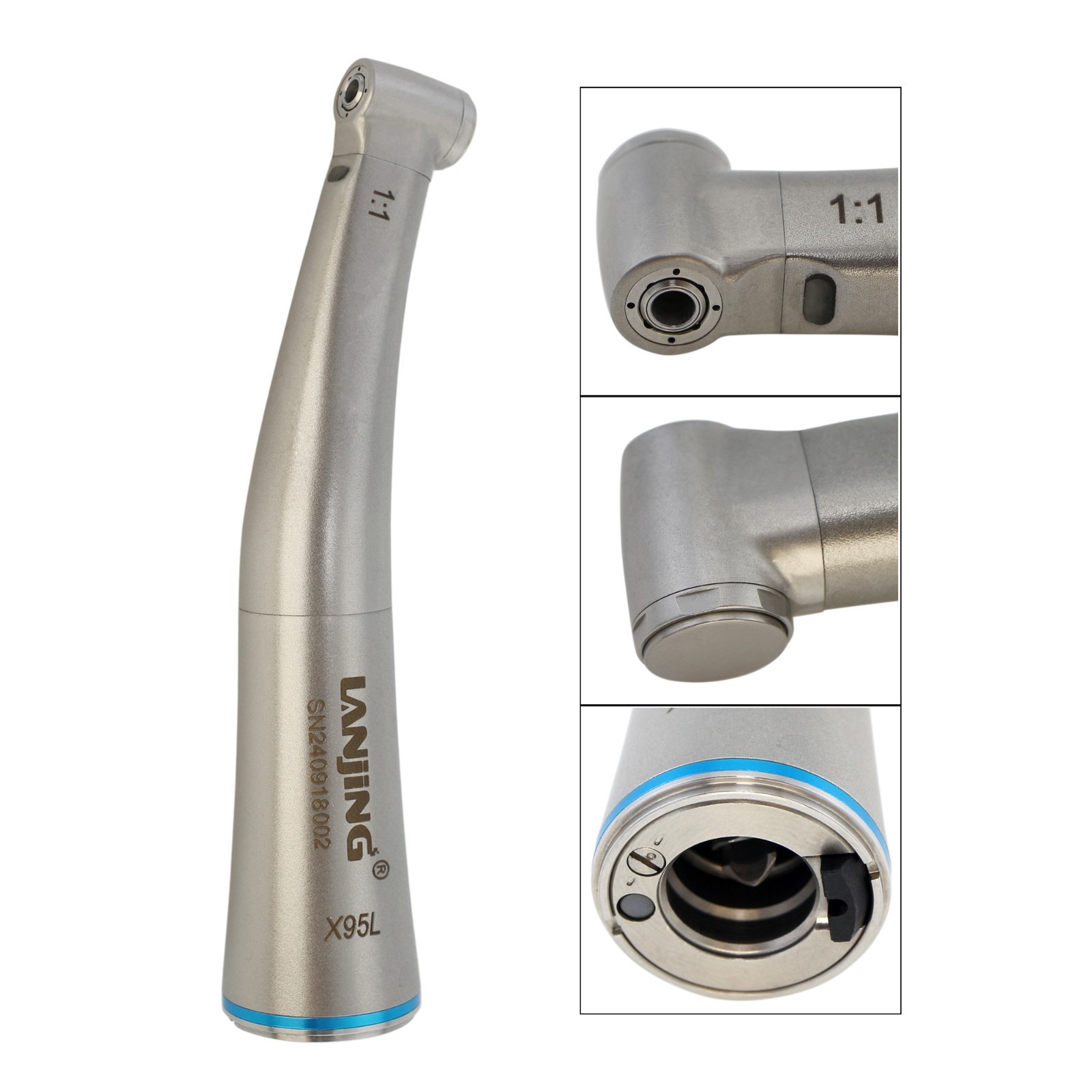 Dental Low Speed Contra Angle Handpiece 1:1 Fiber Optic Electric Quattro Spray