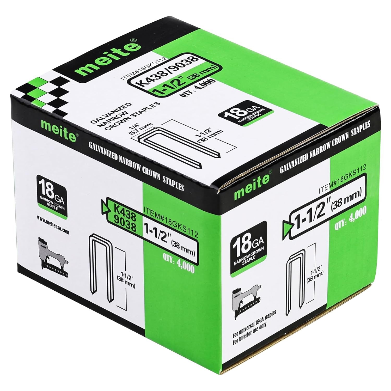 meite 18 Gauge 1/4″ Narrow Crown Staples 1/2″ to 1-1/2″ Length Heavy Duty Staple