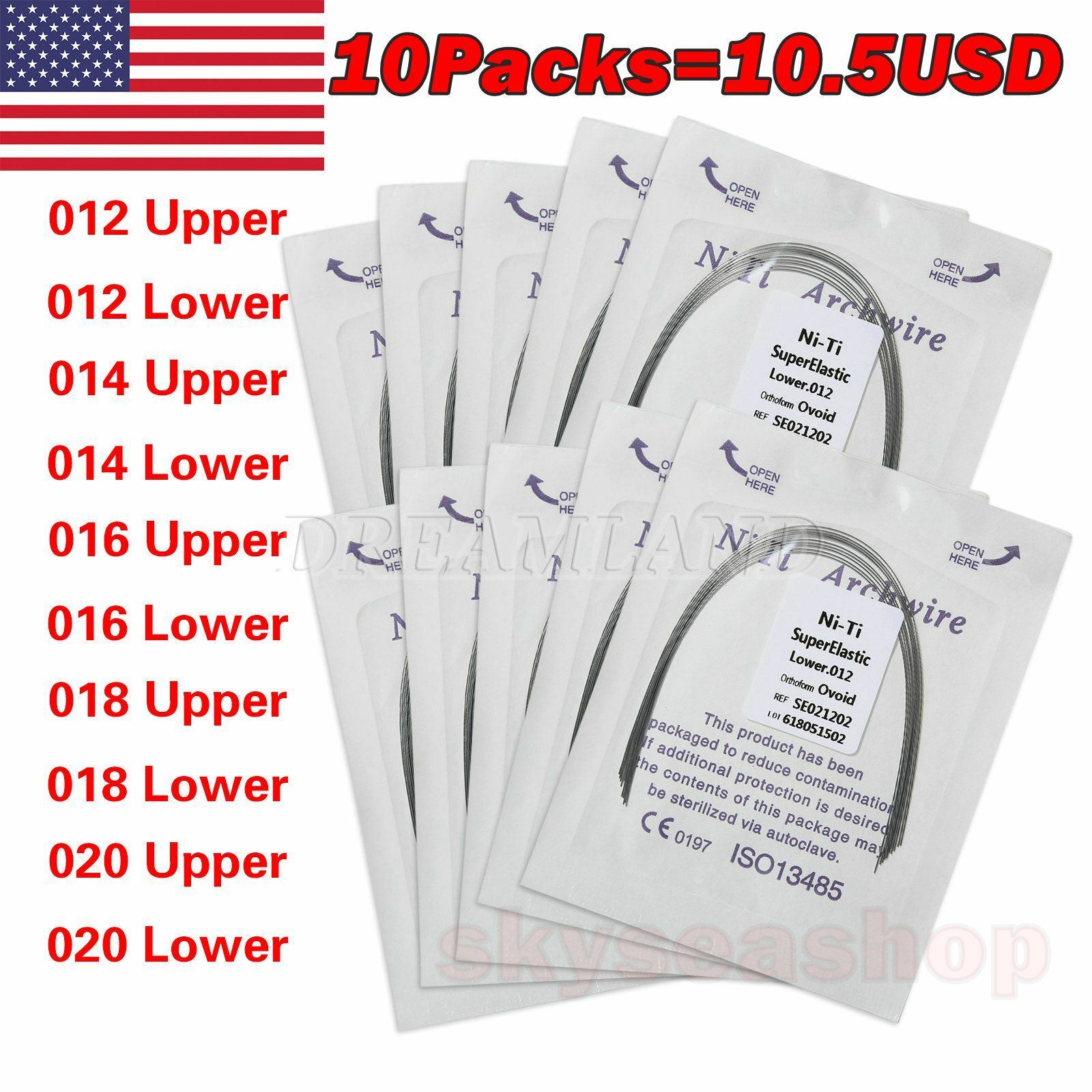 100pcs 10packs Dental Orthodontic Super Elastic Niti Arch Wire Round Ovoid Form