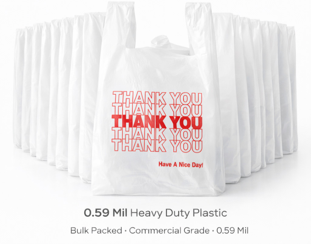 Bags 1/6 Large 21 x 6.5 x 11.5 WHITE THANK YOU T-Shirt Plastic Shopping Bags