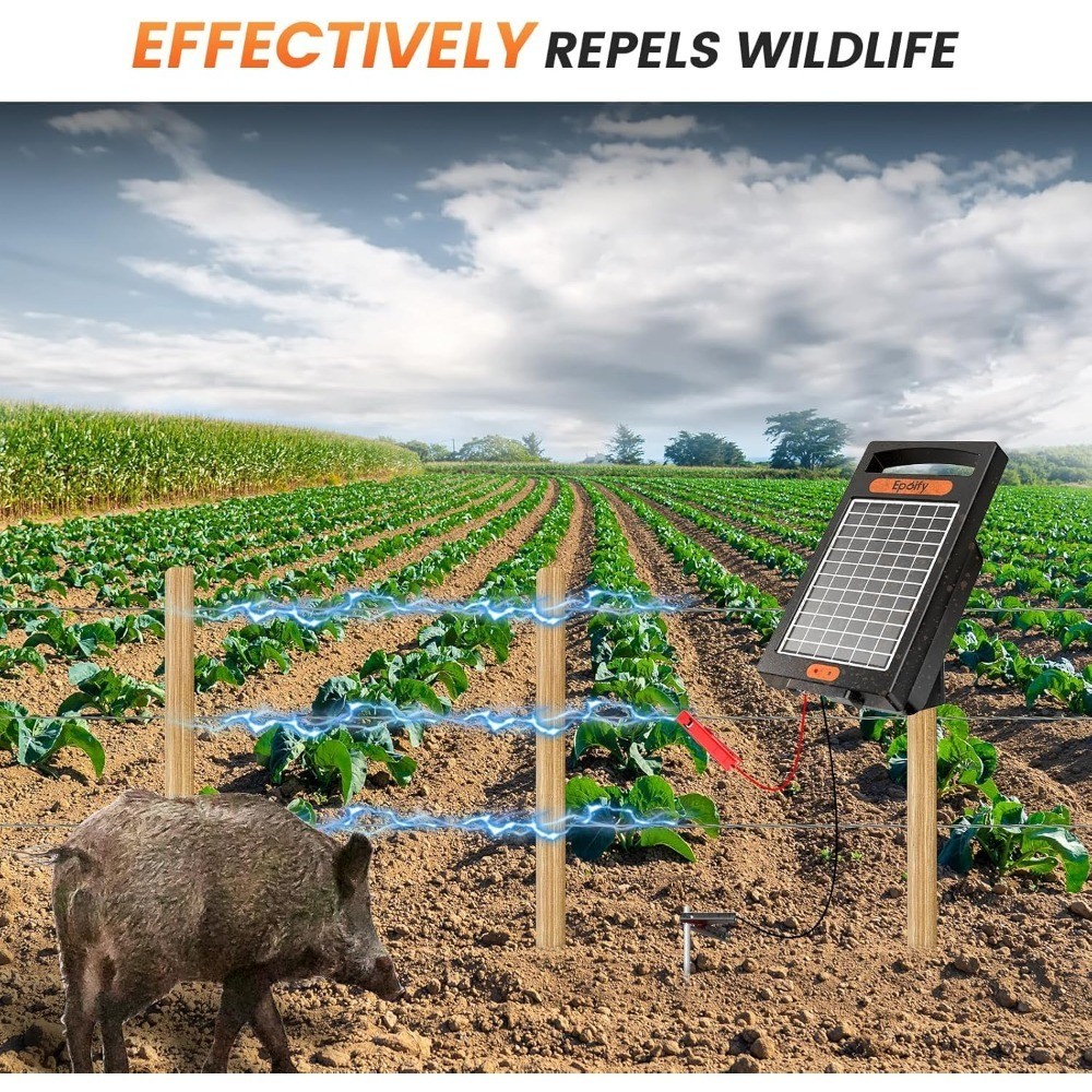 Solar Powered Electric Fence Charger 24 Hour Continuous Operation 10 Mile Range