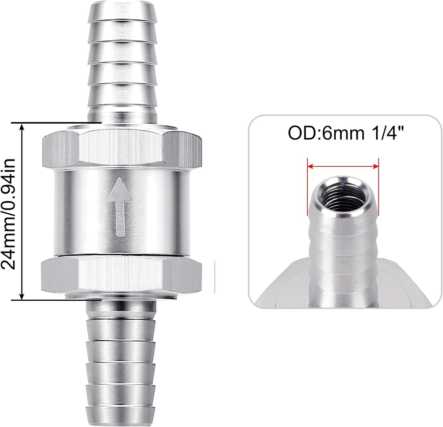 1/4″ Fuel Check Valve One Way Inline Non Return Diesel Gasoline Black 6mm 4Pcs
