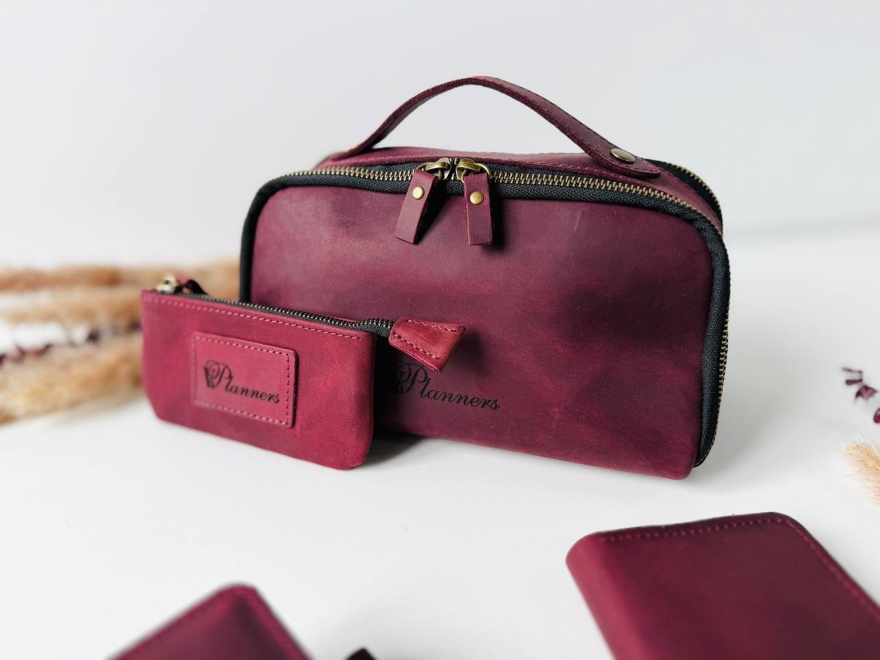 Luxury Leather Gift Set: Notebook, Wallet, Cosmetic Bag, Keychain – Personalized