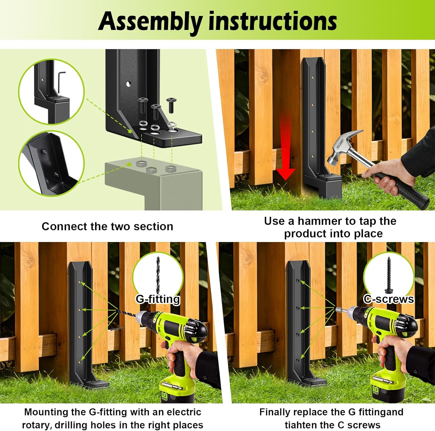 4-Pack Heavy Duty Fence Post Repair Kit – Secure Broken Wood Support