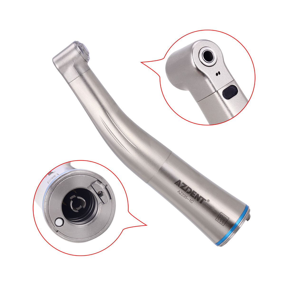 1:1 Fibra Óptica Pieza de Mano Dental Baja Velocidad LED Contra Angulo Empuje