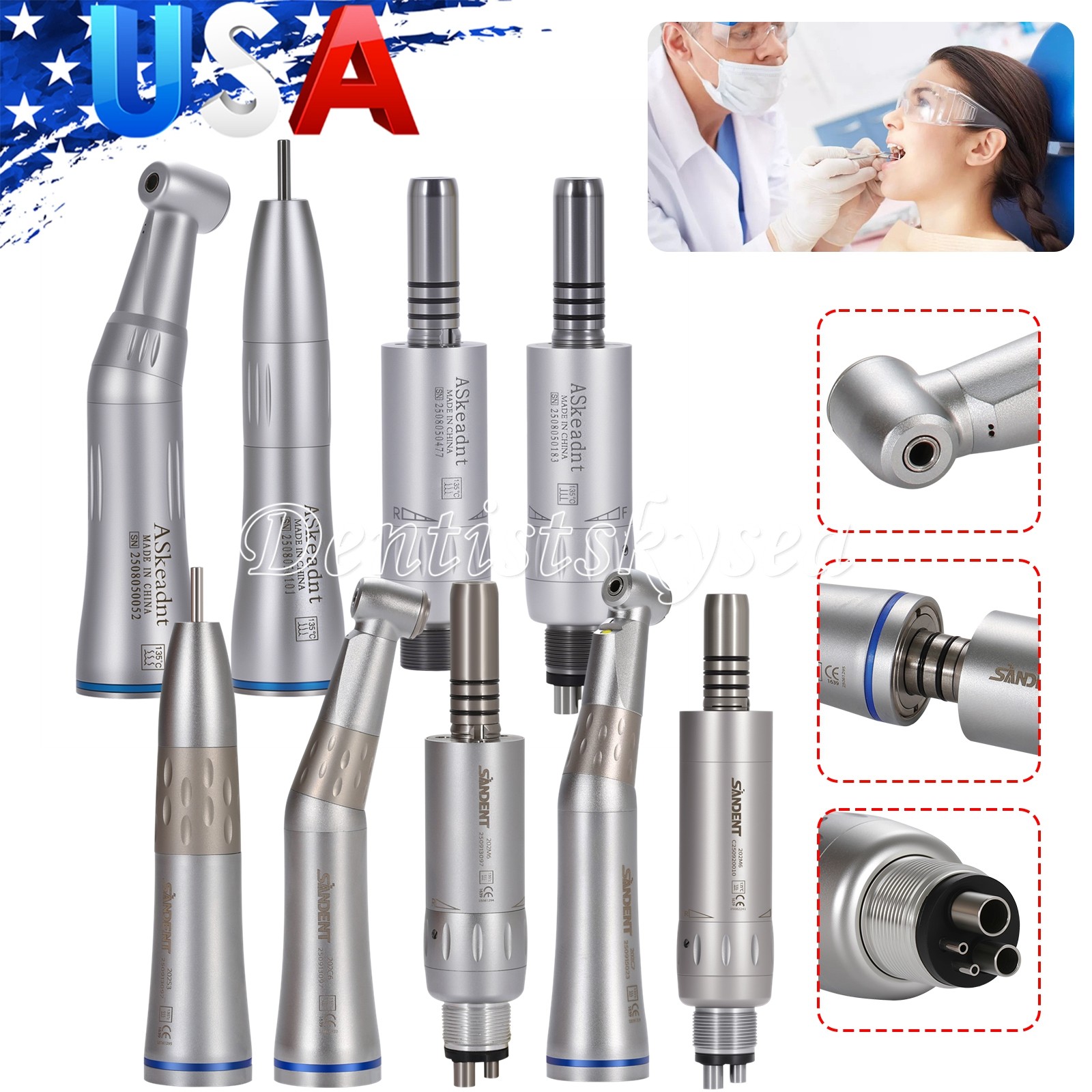 NSK Style Dental Slow Speed Handpiece E-Type Inner Water Spray 4-Hole LED/NO-LED