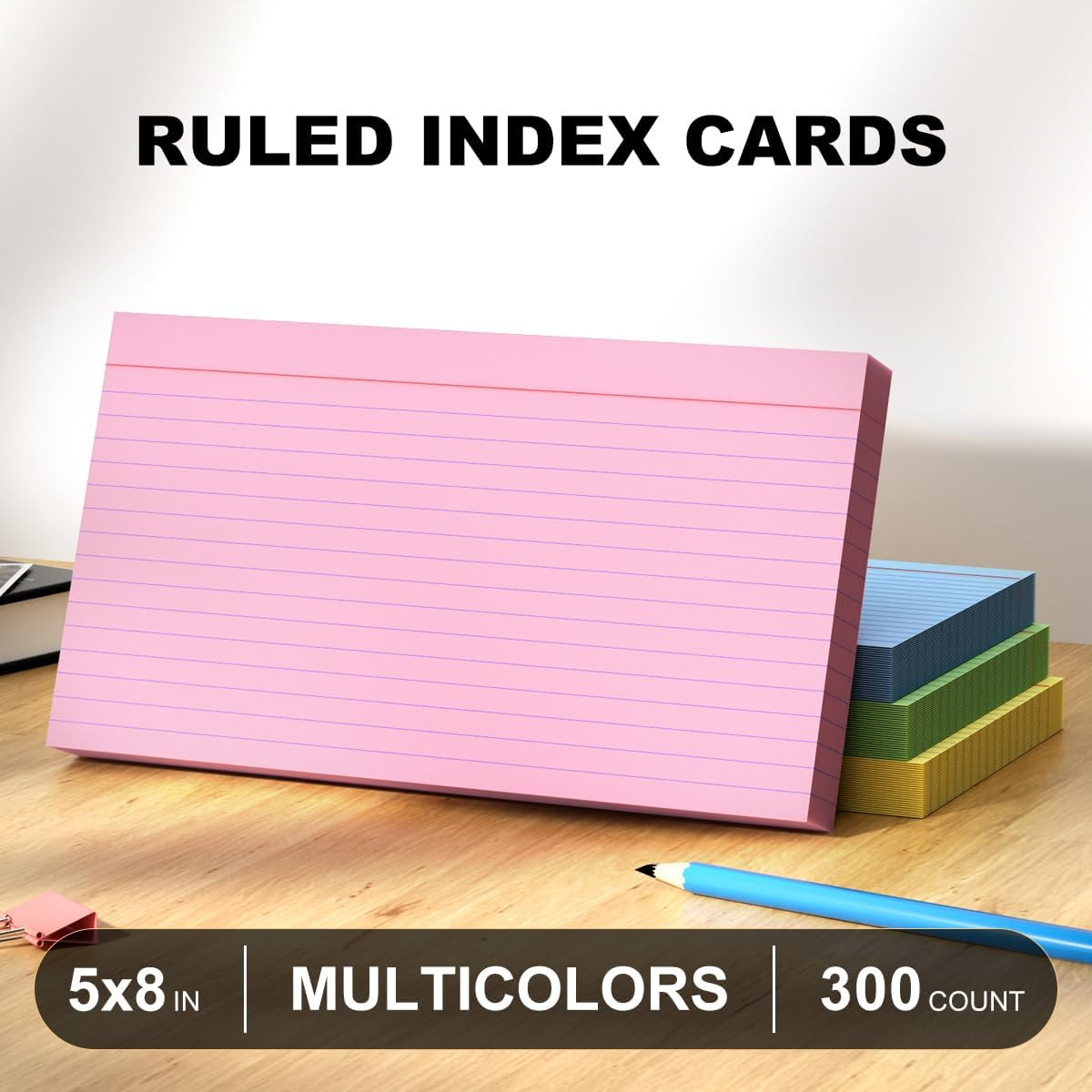 100 Count Colored Index Cards 5×8 Lined Colorful Notecards 4 Color Lined Flashca