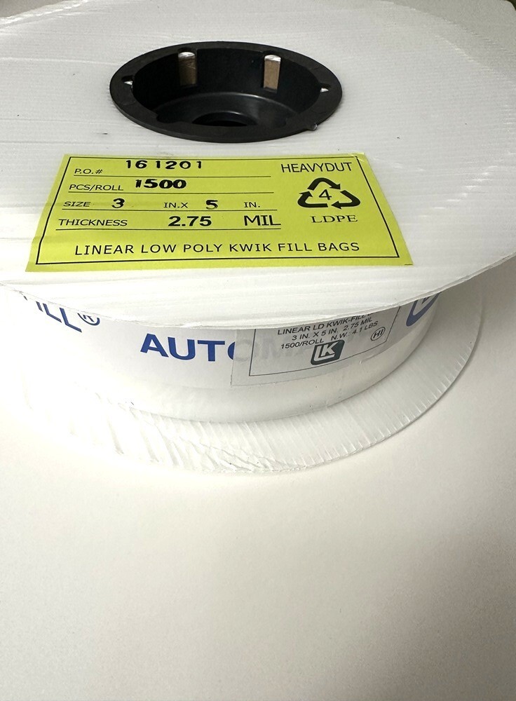 1500, 3″ x 5″ Poly Bags on a Roll, Clear, Perforated – NEW