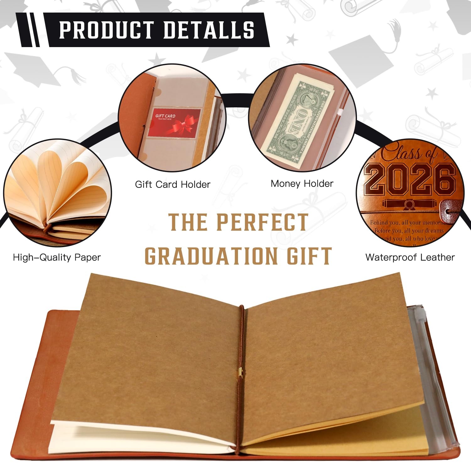 Class of 2026 Graduation Gifts Leather Journal, 2026 Graduation Gift for Her Him