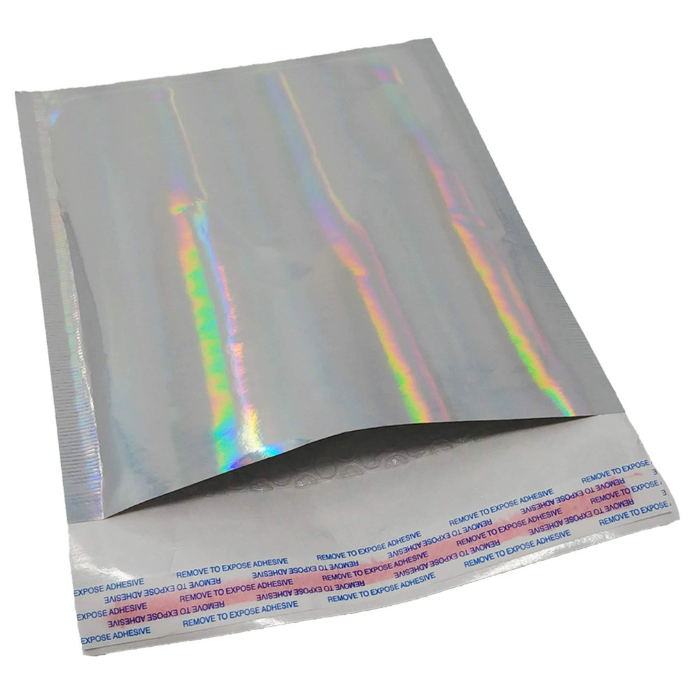 6×10 Pink & Hologram Metallic Bubble Mailers Holographic Air Shipping Envelopes