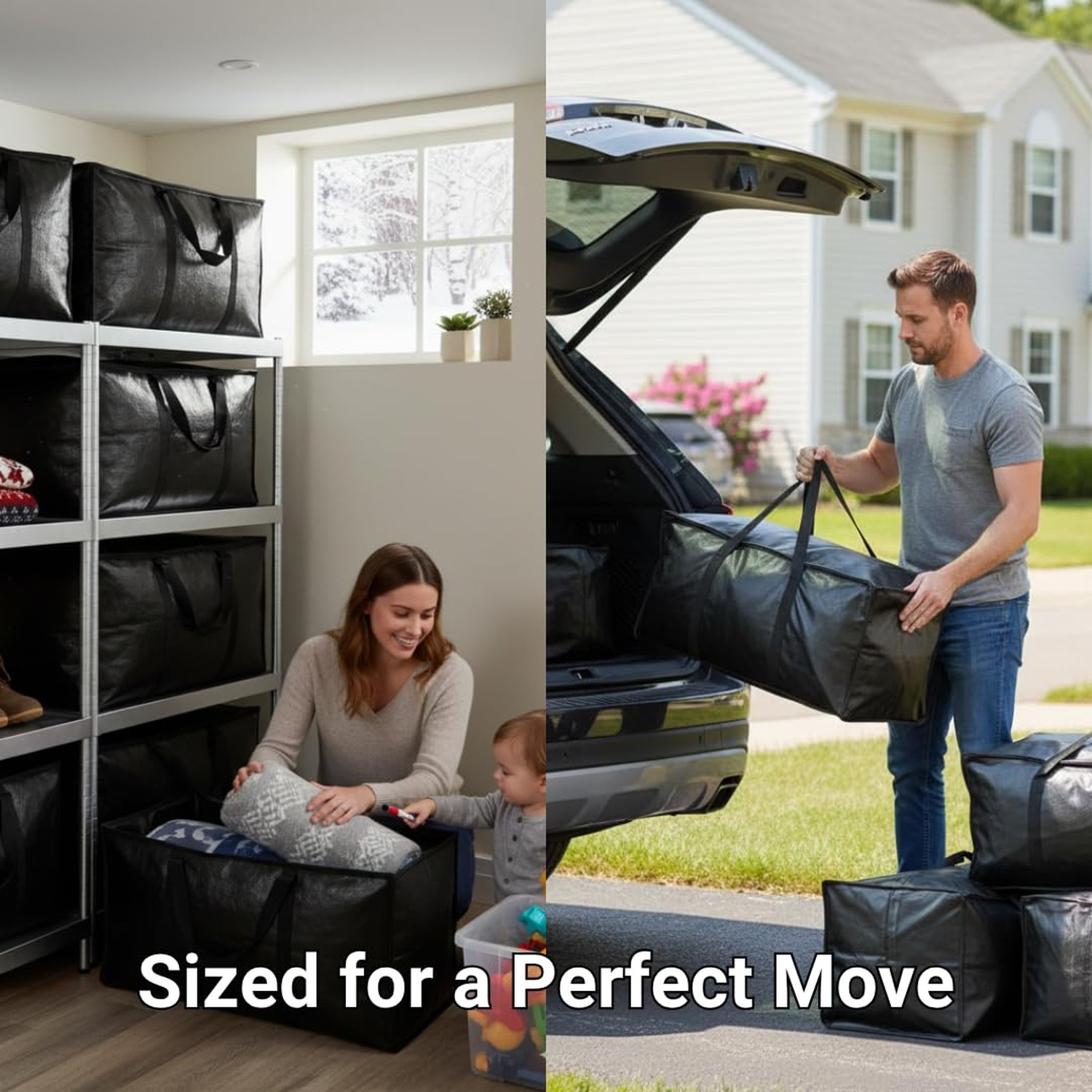 BAG-THAT! 8 – Pack Heavy Duty Large Moving Bags, with Strong Zipper and Comfo…