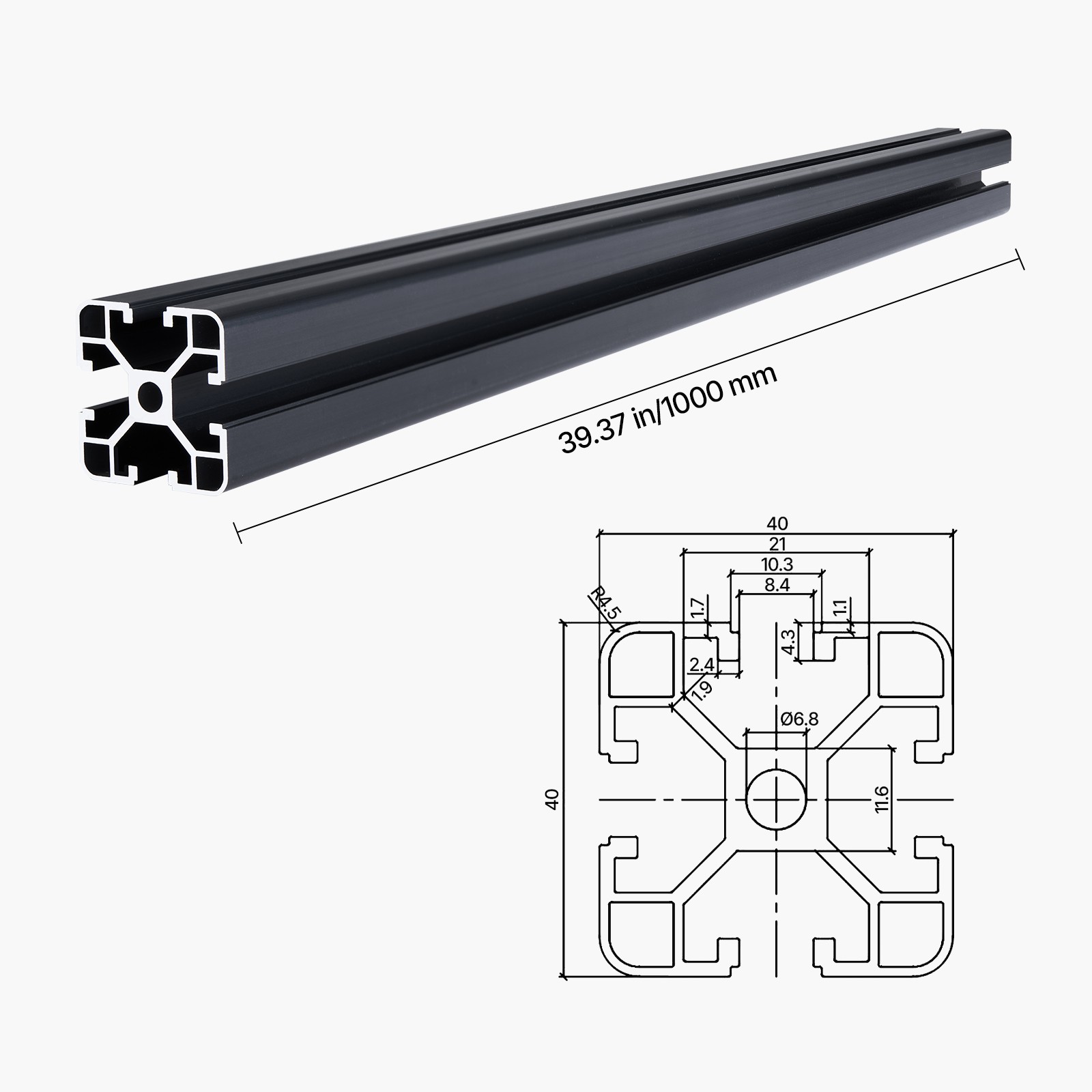 4PCS 39.4 in (1000 mm) T Slot 4040 Aluminum Extrusion Anodized Linear Rail