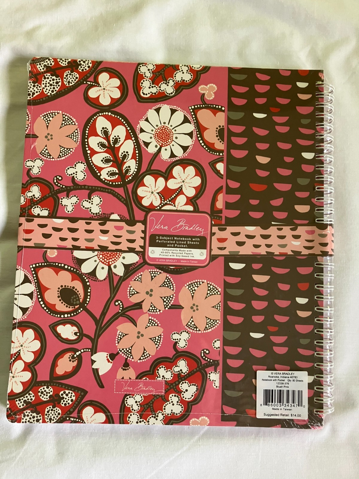 Vera Bradley Large Notebook with Pocket Blush Pink New Sealed