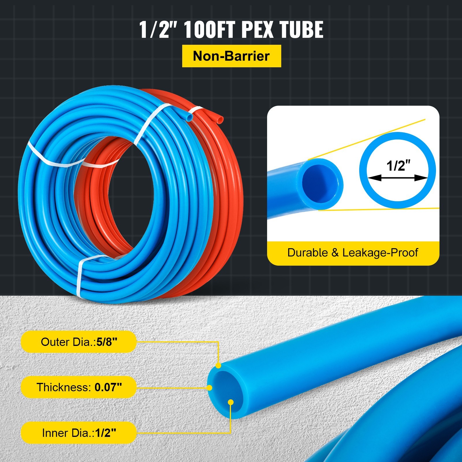 Uimoso 1/2~2 X 100ft Red & Blue PEX Tubing For Potable Water w~Cutter & Clamp~H