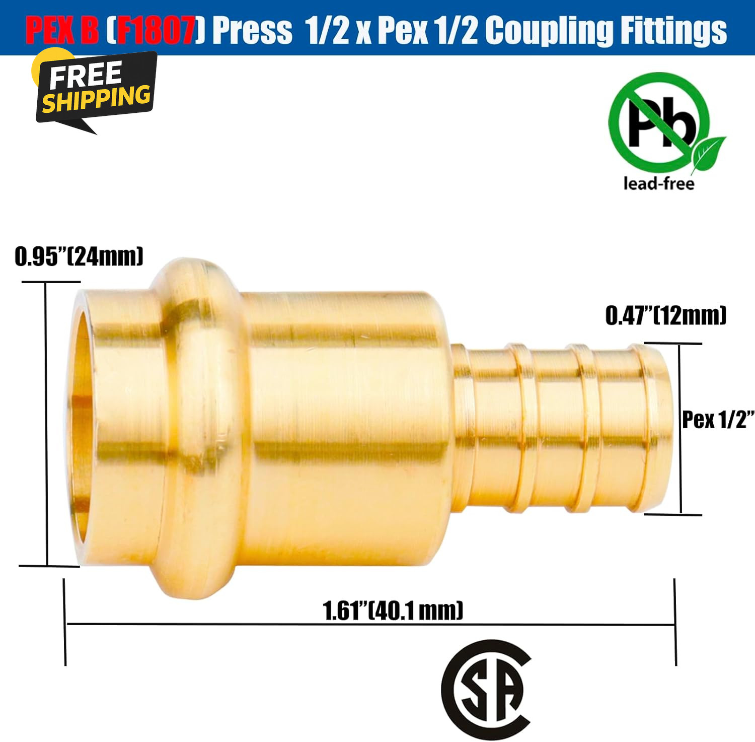 12 Pack 1/2″ Press Pro Press X 1/2″ PEX Adapter Crimp Fittings Brass