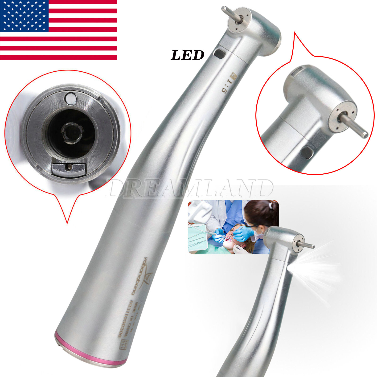 Dental Internal water spray 1:5 LED Optic Fiber Contra Angle Handpiece fit NSK R