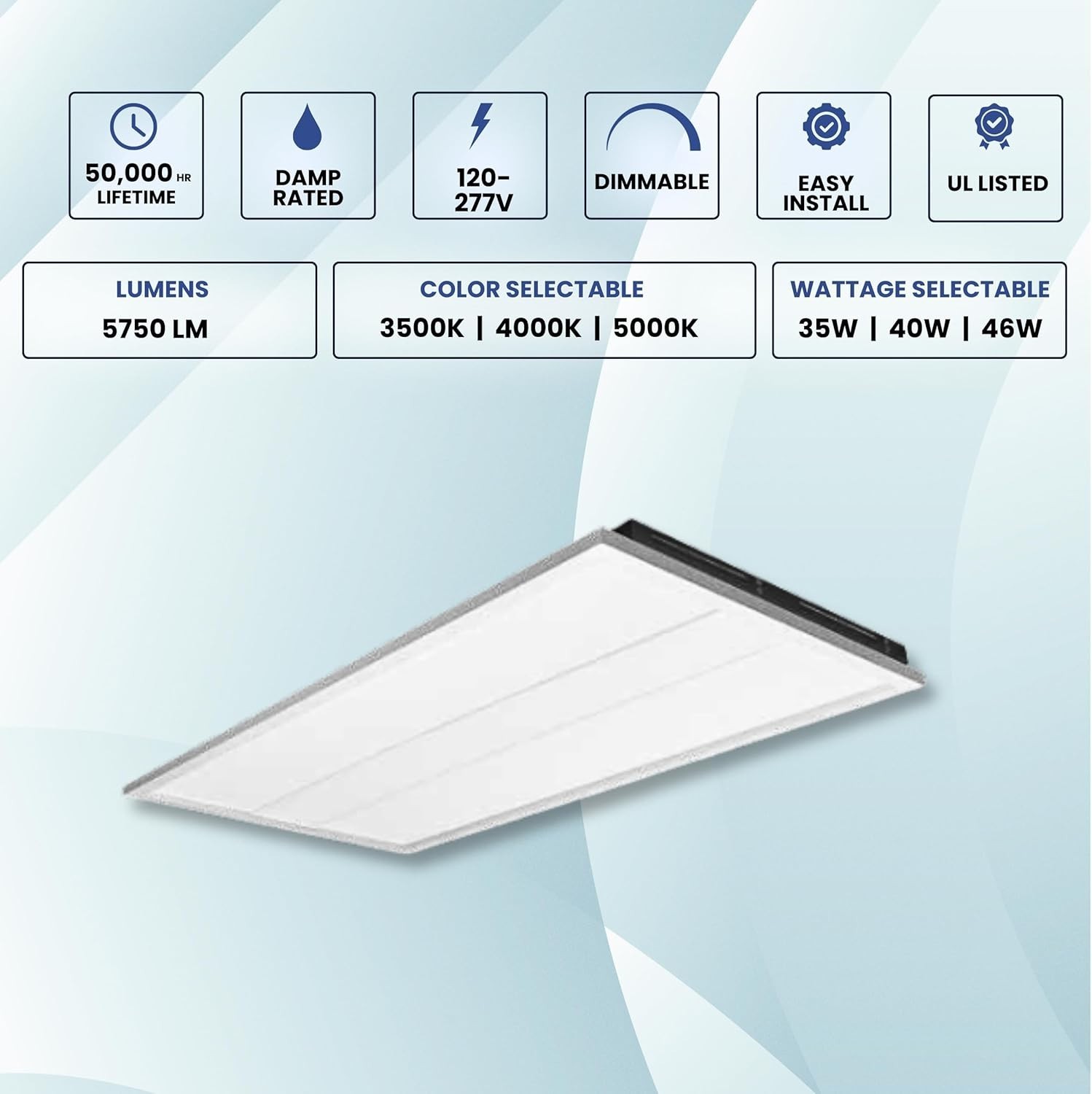 2×4 LED Flat Panel Light, 35W/40W/46W & CCT 3500K/4000K/5000K, 5750Lumens 4Pcs