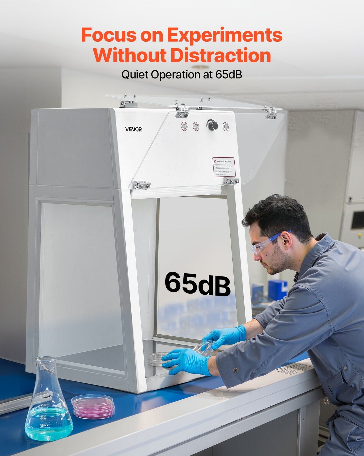 Desktop Laminar Flow Hood, ISO 5 Clean Room, HEPA-14 Filter, 65dB Quiet
