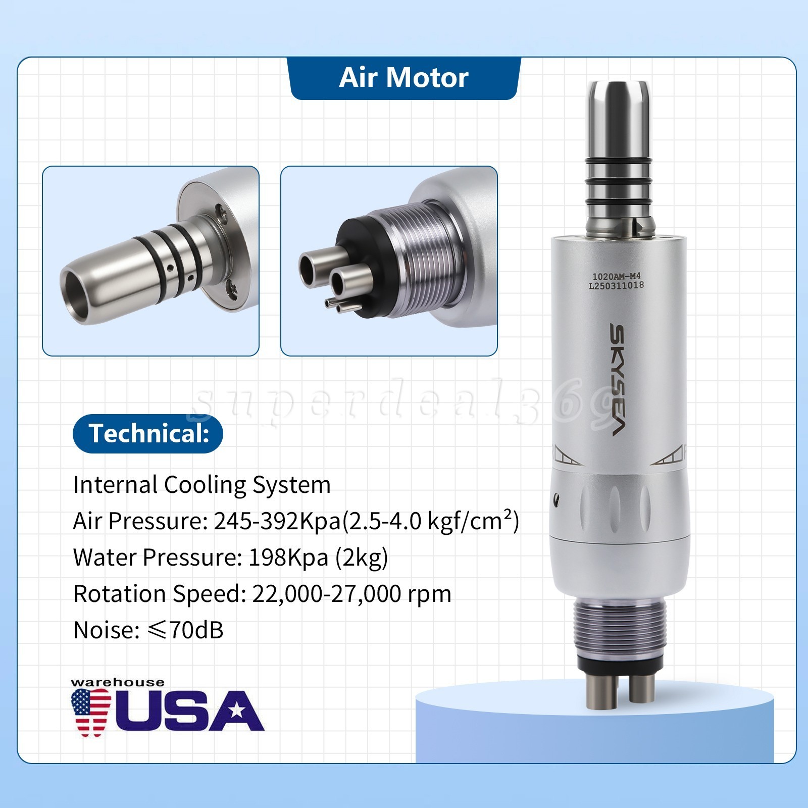1-10*SKYSEA Dental Low Speed Handpiece Internal E-TYPE Air Motor 4 Hole fit KAVO