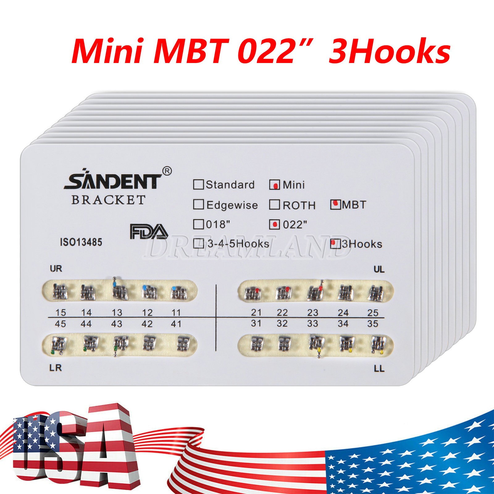 10kits SANDENT Dental Brackets Braces Orthodontic Mini MBT0.022″ Hooks 3-