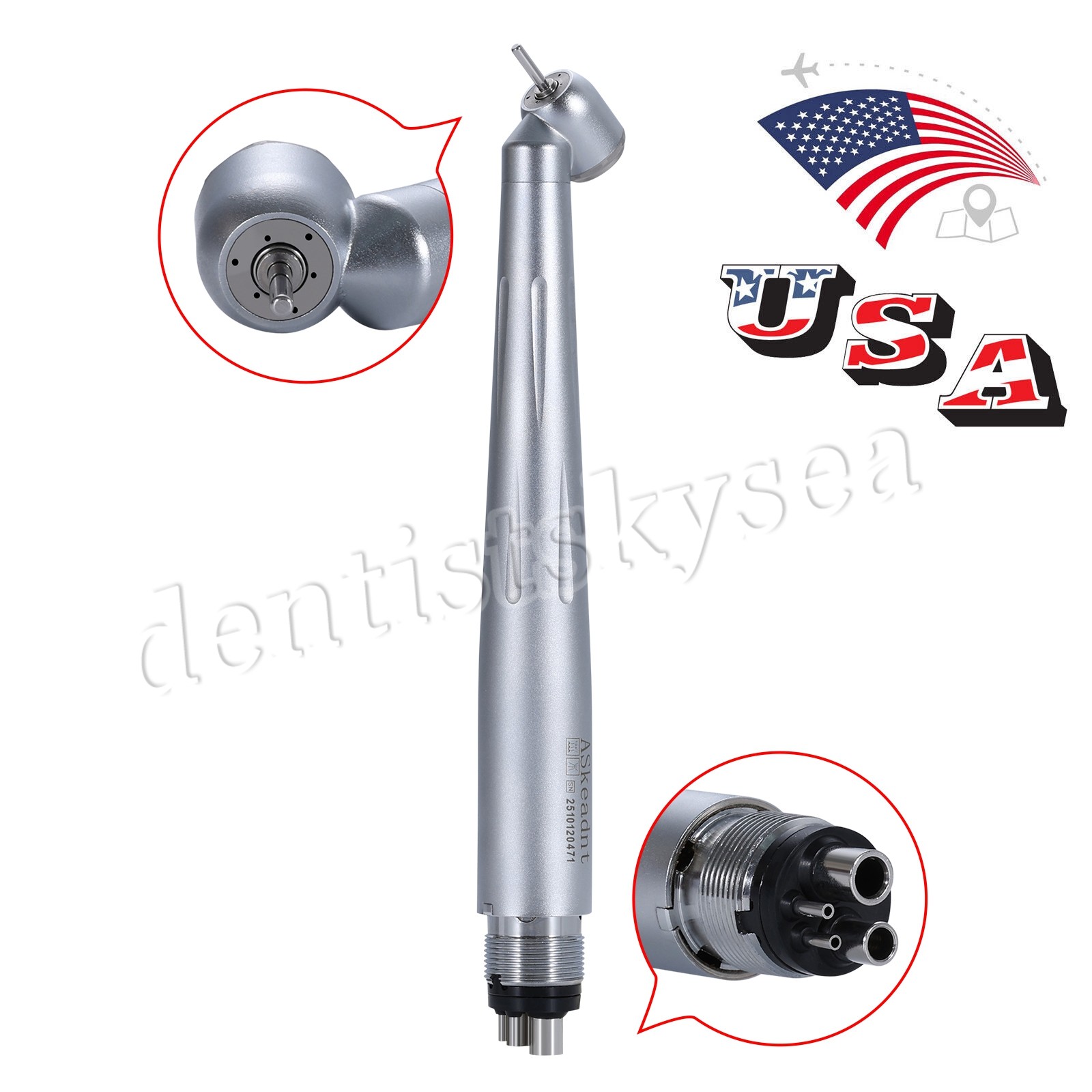 Dental 45° High Speed Handpiece Surgical Single Spray 4Hole Push Steel Turbine