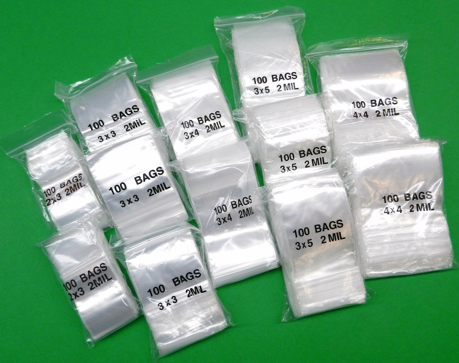 Reclosable Bags Assortment 1200 Clear 2mil Bags 5 Sizes 2×3 3×3 3×4 3×5 4×4