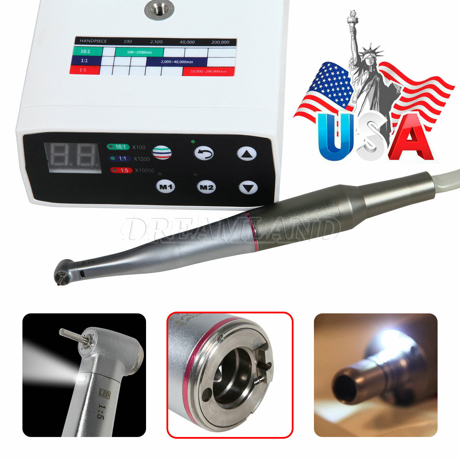 NSK NL400 Type Dental Electric Motor + 1:5 Handpiece Fiber Optic Contra Angle