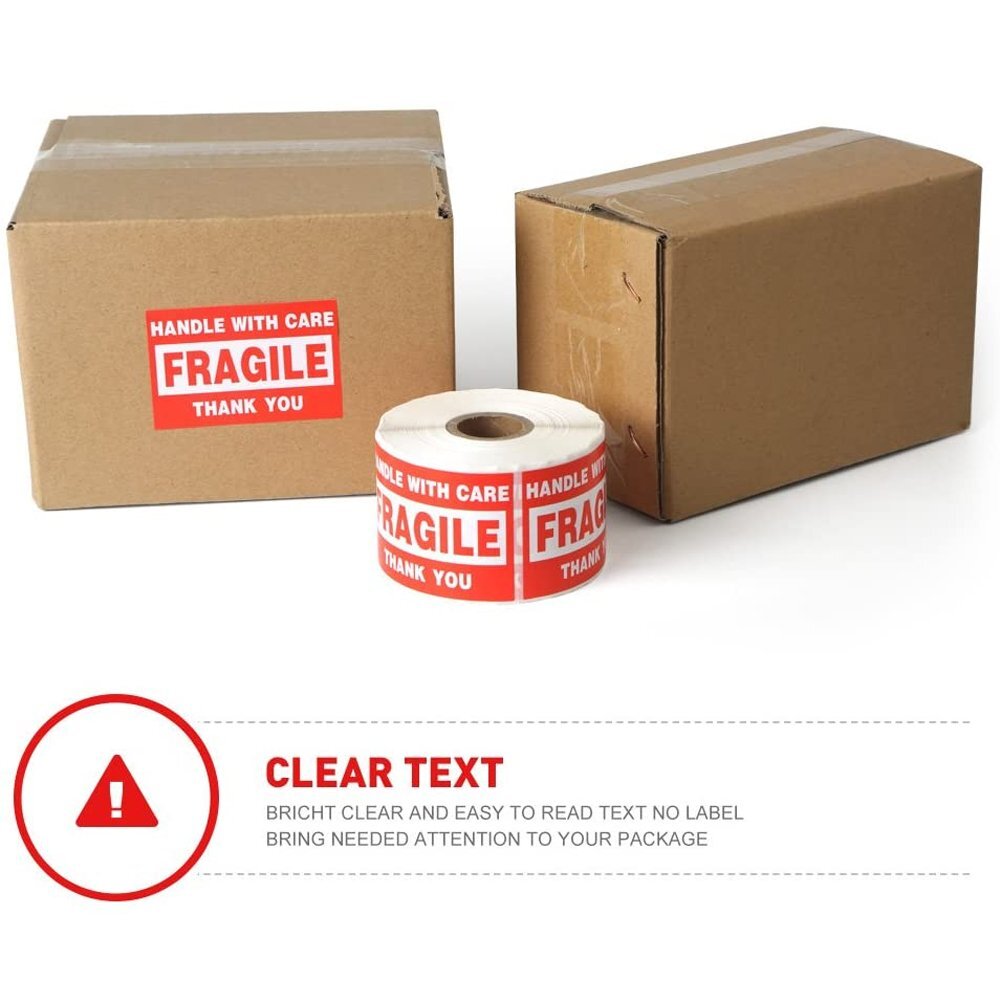 Fragile 2″x3″ Handle with Care Thank You Shipping Stickers 500 Labels Per Roll