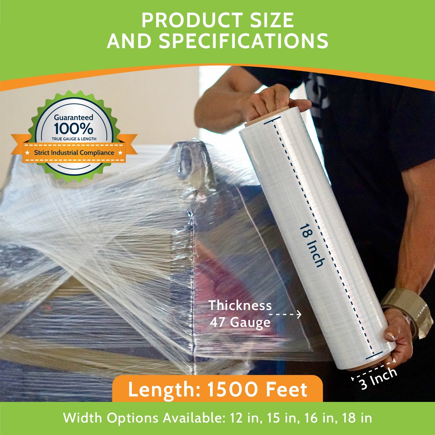 4 Rolls 18″ x 1500′ Pallet Cast Stretch Hand Shrink Film Wrap (80 Gauge) Clear