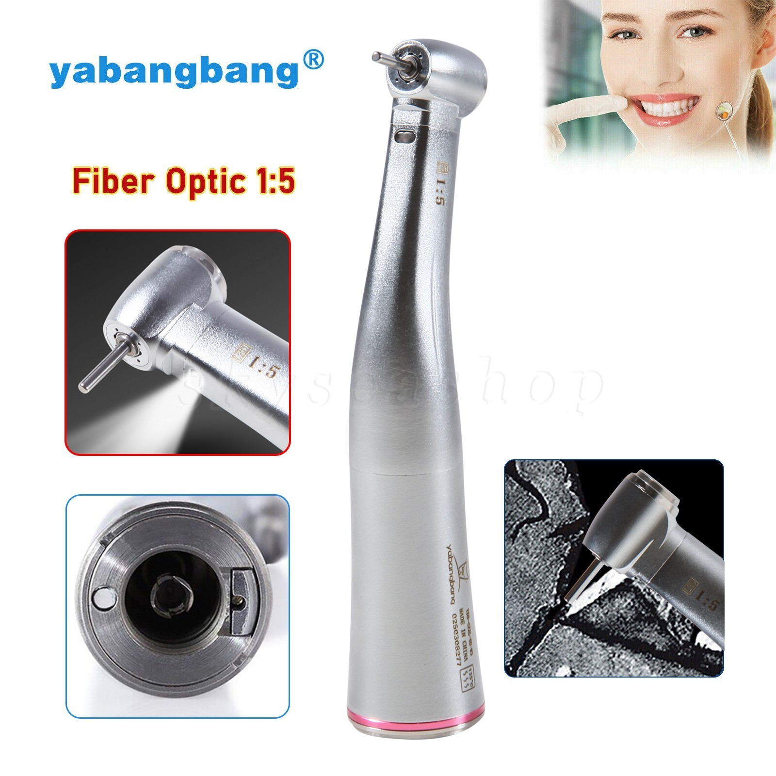 Dental Optic Fiber Contra Angle 1:5 LED Increasing Speed Handpiece /Rotor