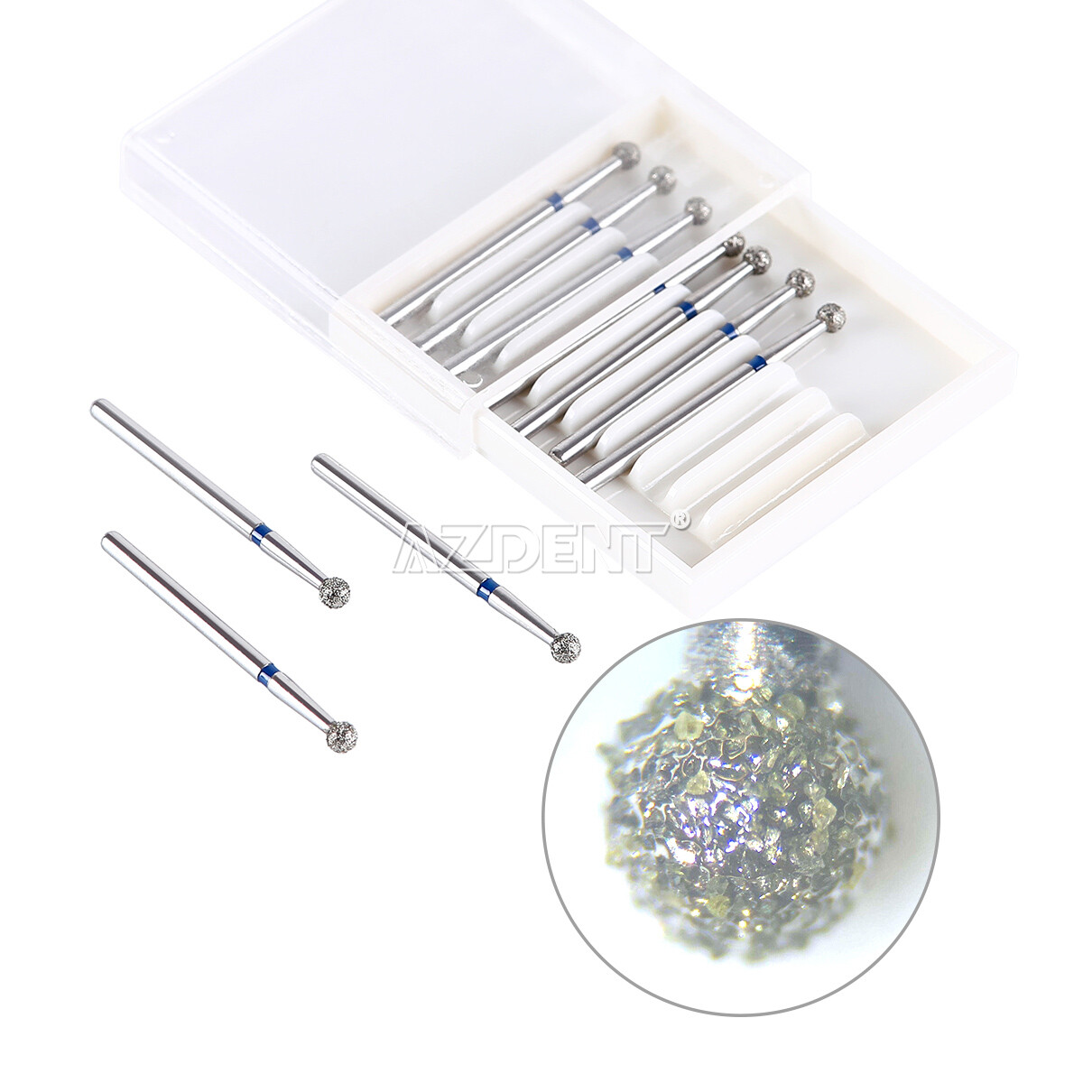 10pcs AZDENT Dental Diamond Burs FG 1.6mm Round Ball for High Speed Handpiece