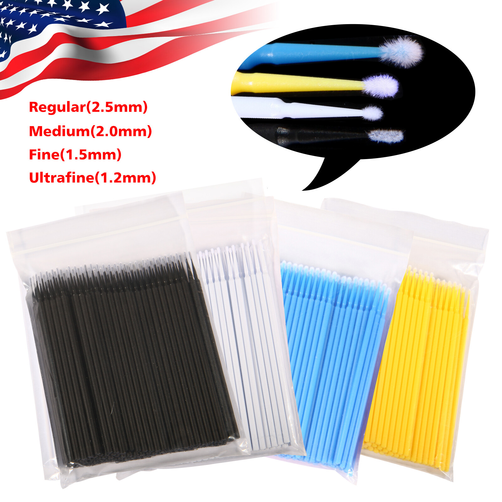 100-1000pcs Dental Disposable Micro Brush Tooth Applicators 1.2/1.5/2.0/2.5mm DL
