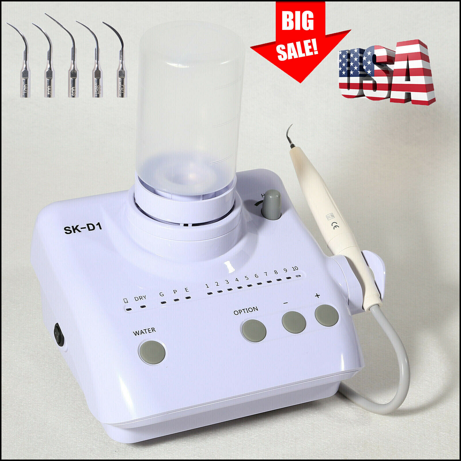 Dental Ultrasonic Piezo Scaler +Handpiece 2 Bottles 5 Tips Fit DTE SATELEC SK-D1