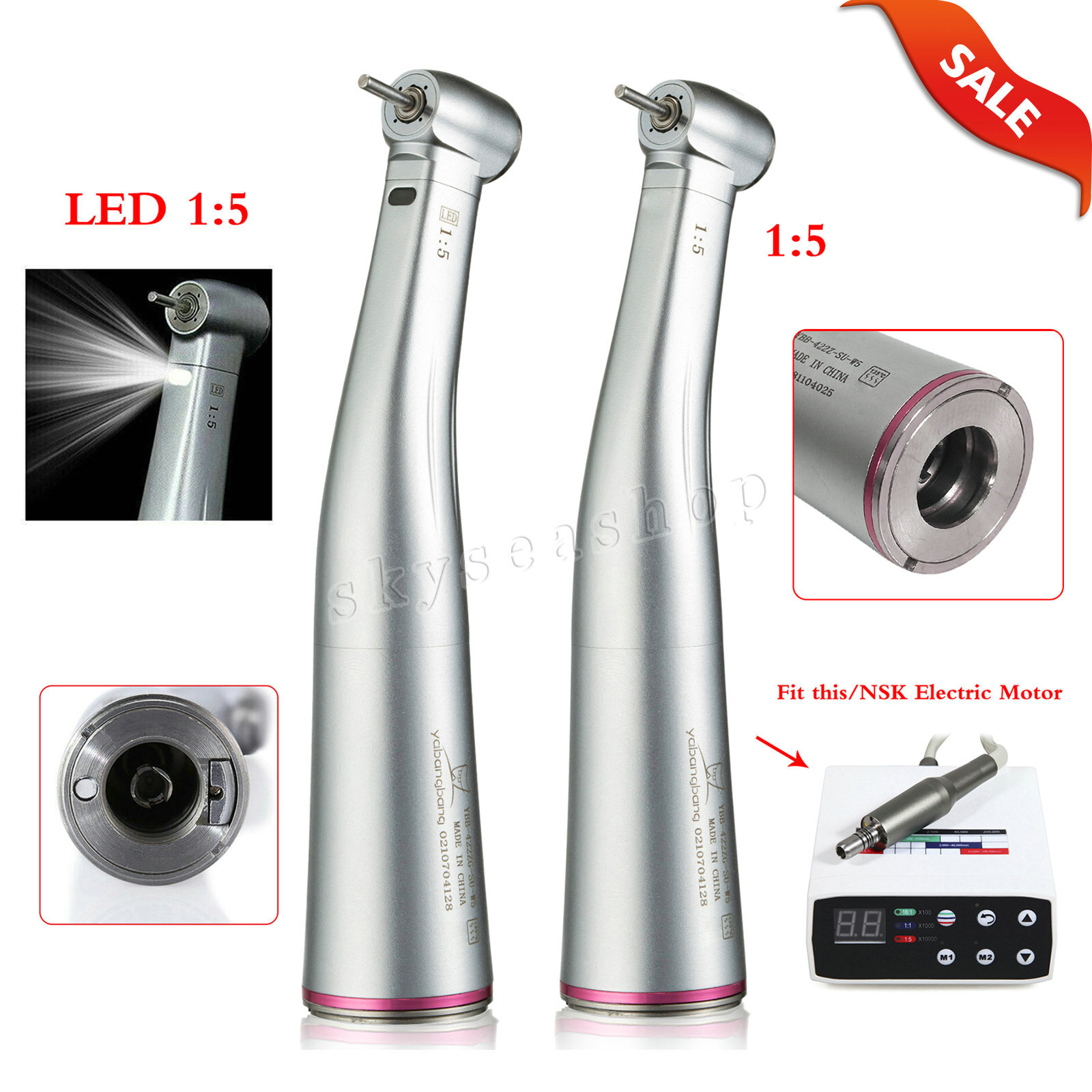 Dental 1:5 Fiber Optic Contra Angle Handpiece Red Ring fit for NSK Ti-MAX X95L