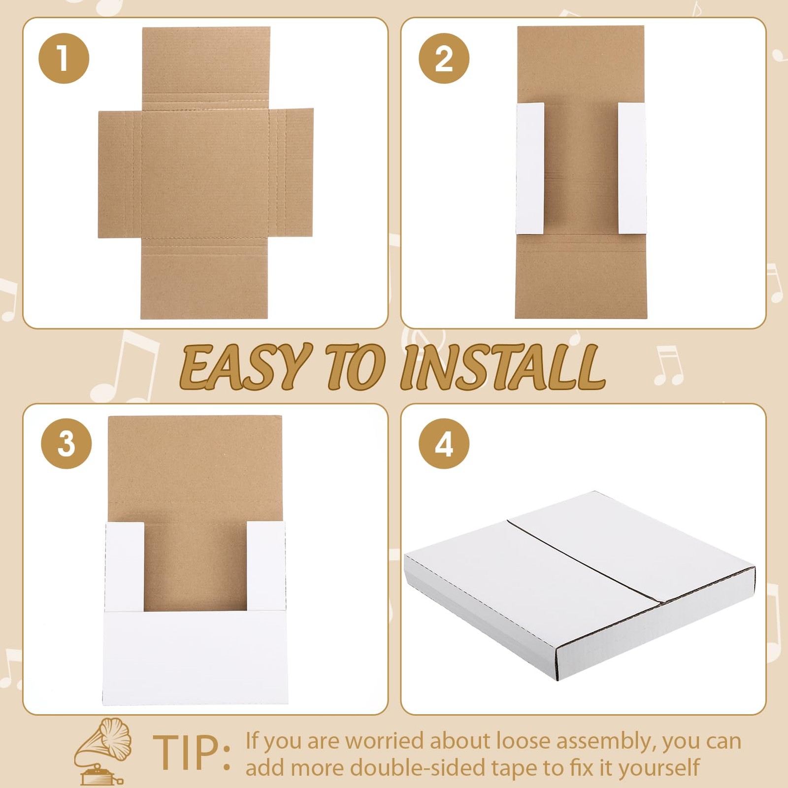 Fuutreo 100 Pack 7 Inch Vinyl Record Mailers Boxes 45 RPM Easy Fold LP Cardboard