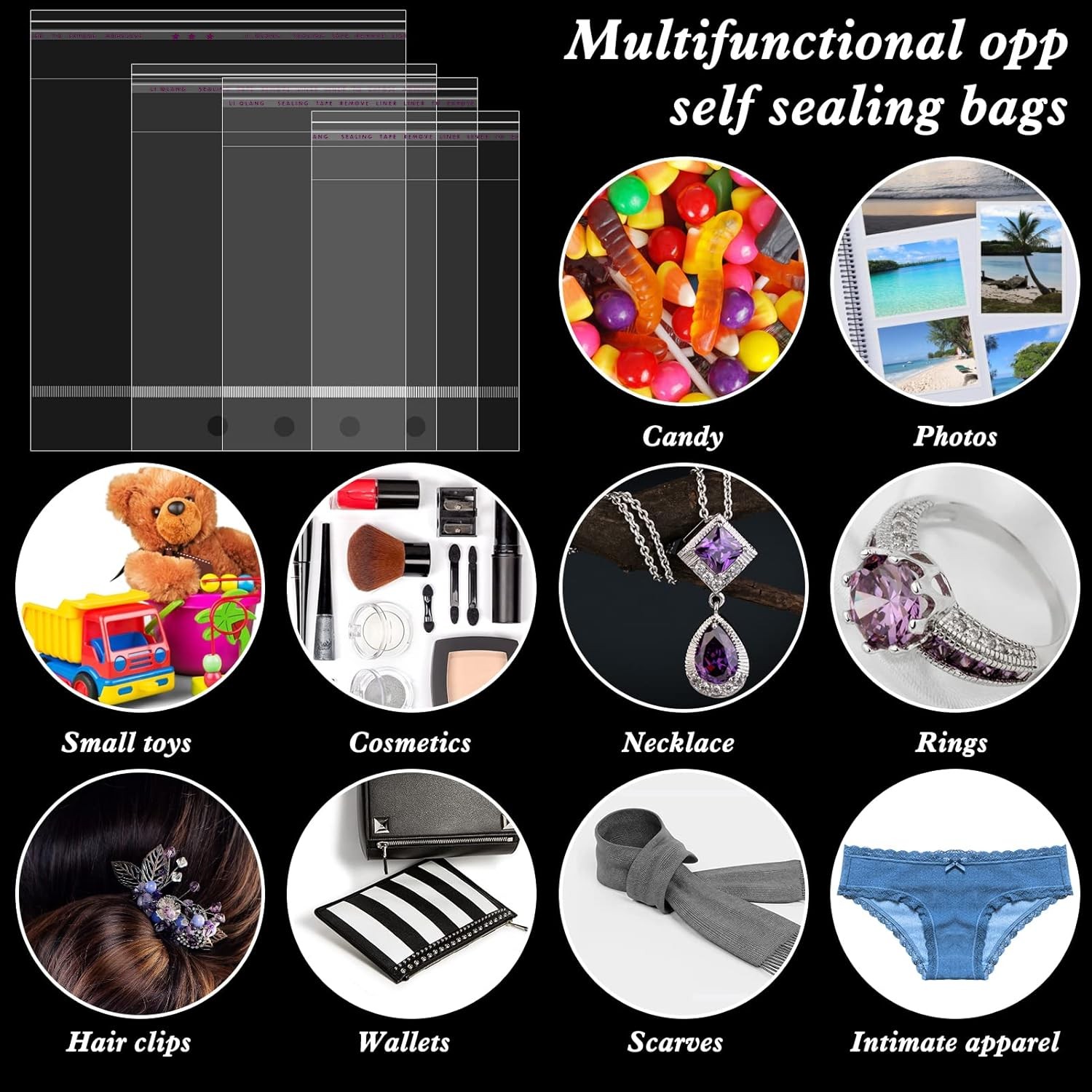 400Pcs Clear Plastic Self Sealing Bags with Hang Hole Resealable Large,