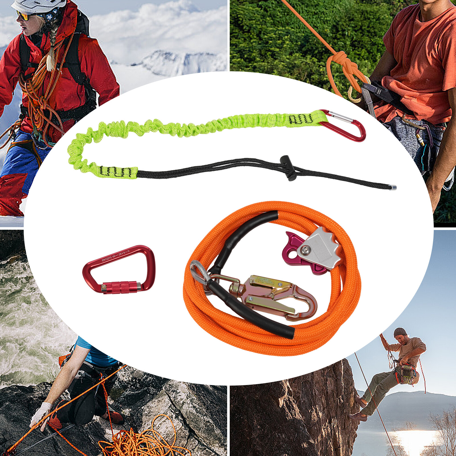 Climbing Lanyard Steel Wire Core Flipline Kit Outdoor Safety Rope 5/8in*12ft