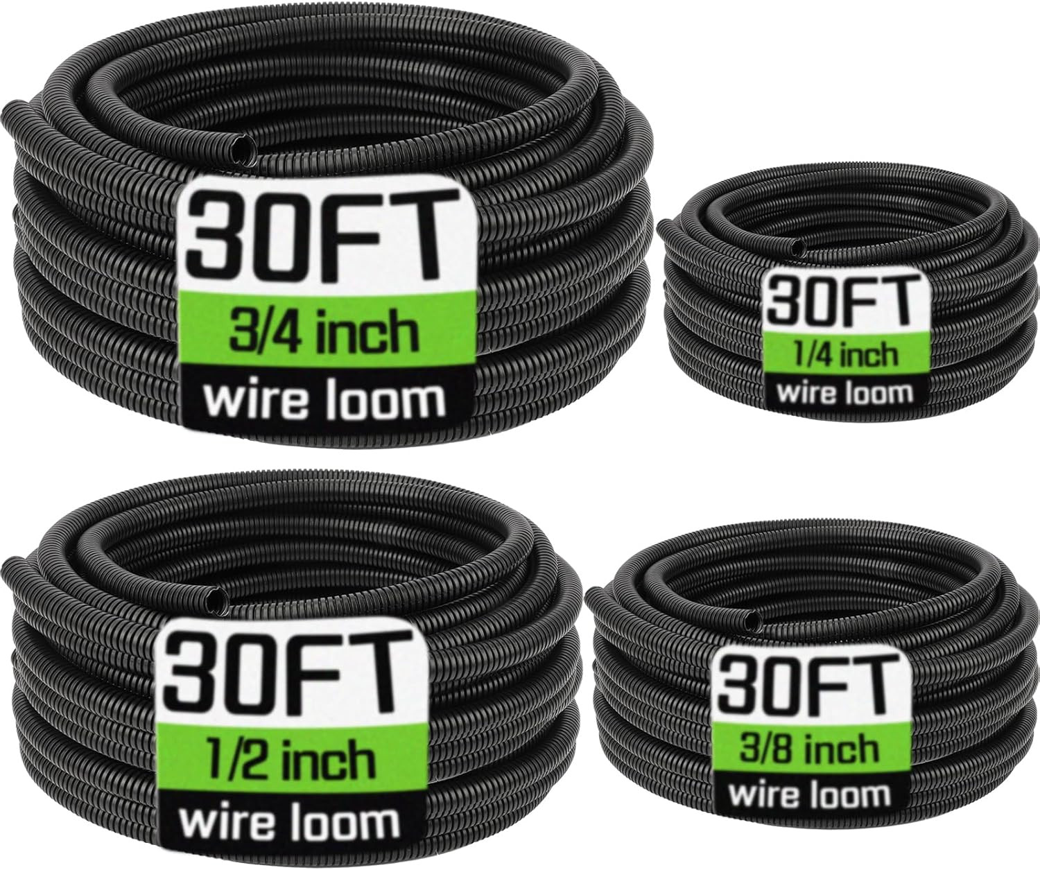 Wire Loom 1/4″, 3/8″, 1/2″, 3/4 Inch X 30 FT, Split Wire Loom Tubing Wire Condui