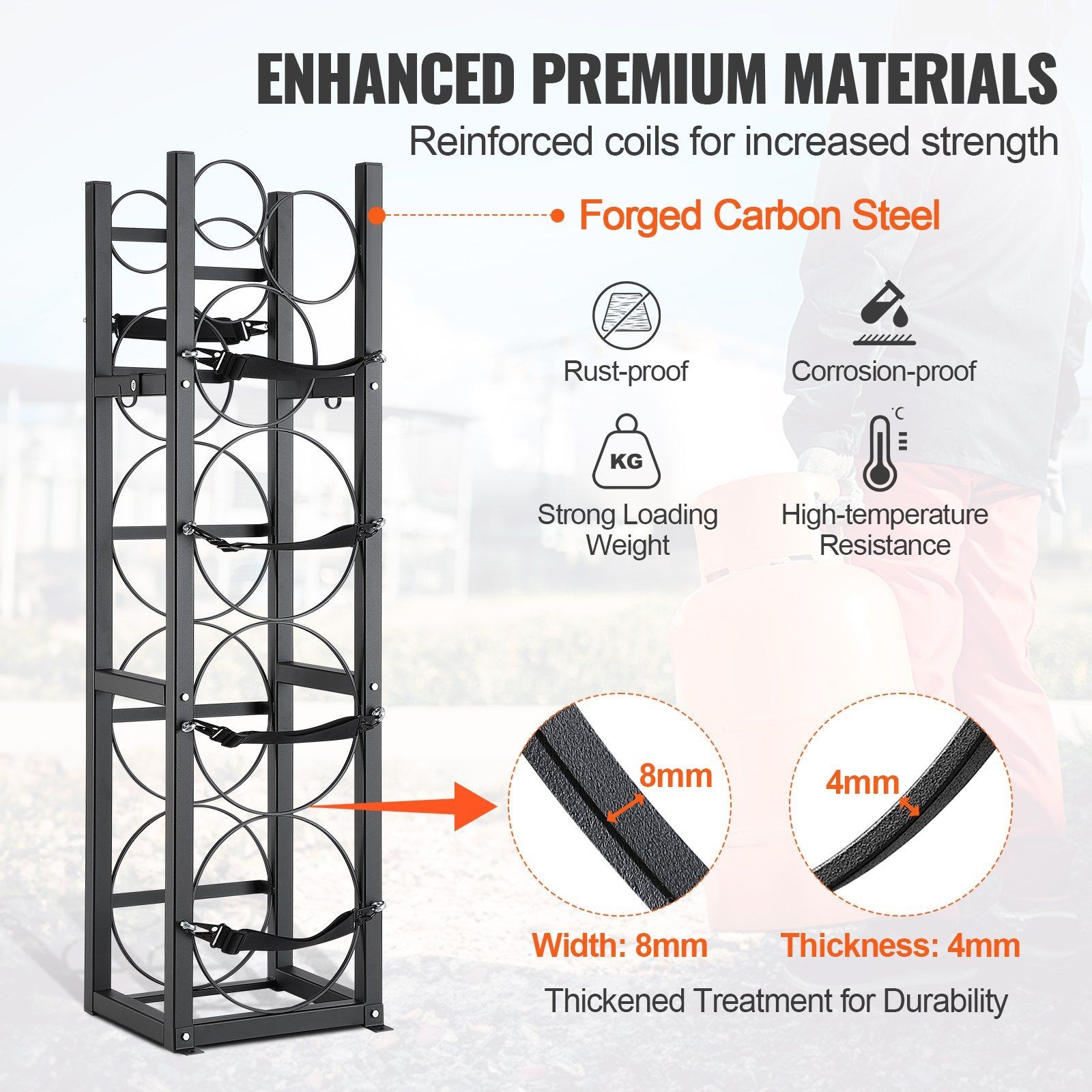 3-Shelf Refrigerant Cylinder Rack 12.79×12.99×47.12in 3x30lb + 3xSmall