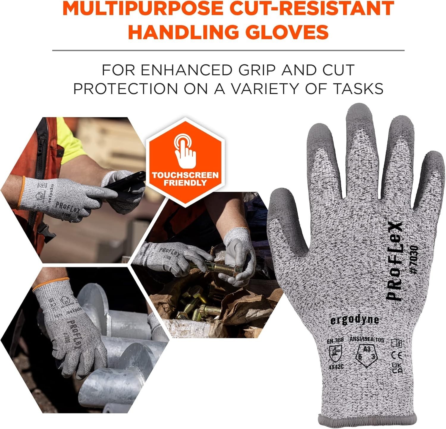unisex adult Cut-resistant – A3, 13g ANSI A3 PU Coated CR Gloves, Gray, Large