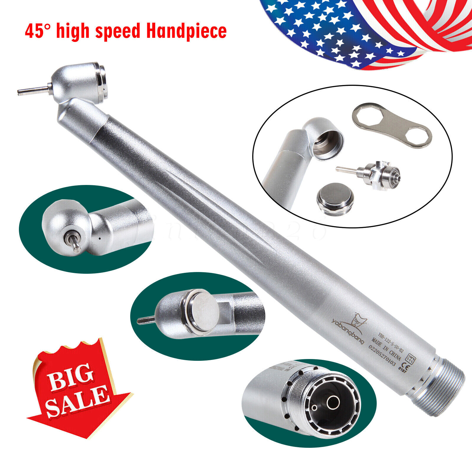 45 Degree Dental Surgical High Speed Handpiece Push Button Single Spray 2-Holes