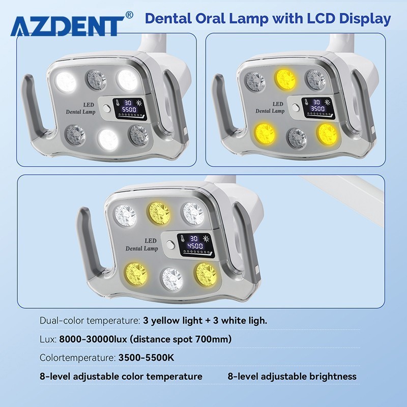 Dental 6 LED Lamp Oral Light Lamp For Unit Chair W/ LCD Display 3Yellow+3White