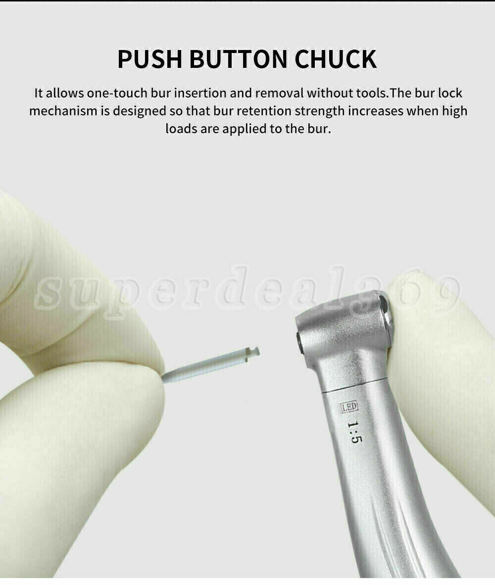 Dental 1:5 LED Fiber Optic Increase Contra Angle Handpiece 4 Way Spray USA